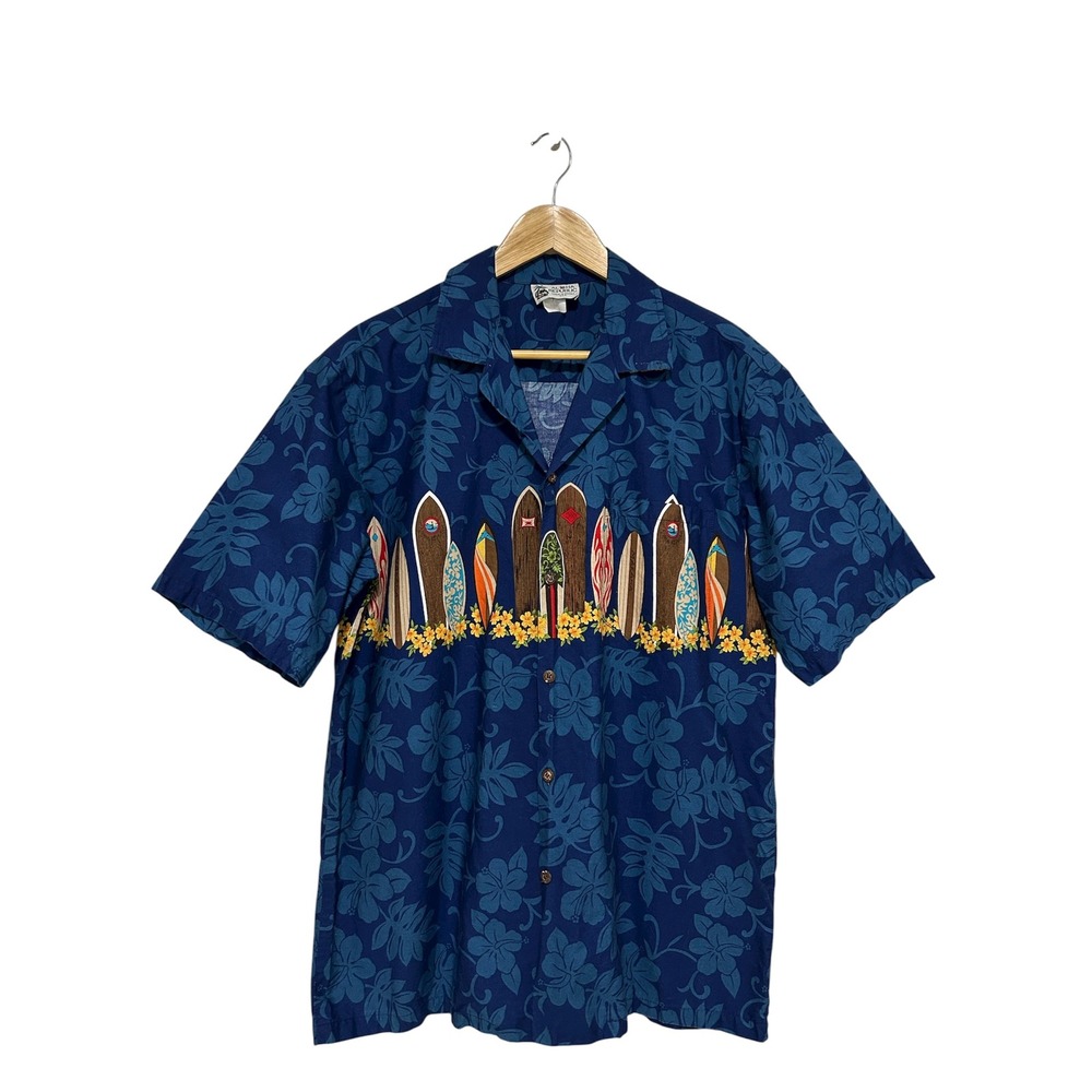 Aloha Republic Cotton colorful vintage surfboards Button Down Hawaiian shirt L